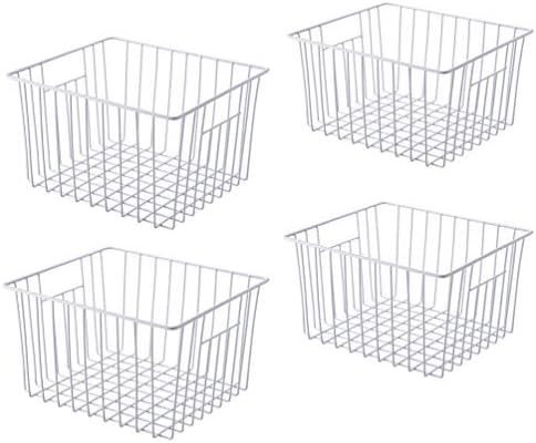 Freezer Baskets Storage Organizer, Refrigerator Metal Wire Basket bins, Household Bins with Built-in Handles for Kitchen