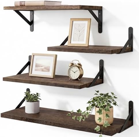 YGEOMER 4 Different Sizes Floating Shelves for Wall Decor, Dark Carbonized
