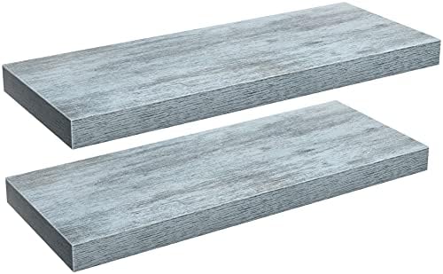 Sorbus Wood Floating Shelves for Wall (24 x 9 Inch, 2 Pack, Blue)