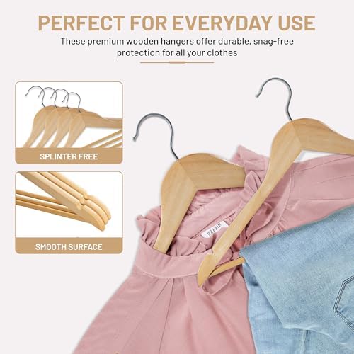 LUX Decor 20 Pack Wooden Non-Slip Coat & Suit Hangers with 360 Swivel Hook, Smooth Finish, Heavy Duty Natural Color Clothes Hangers for Jacket, Shirt, Pants