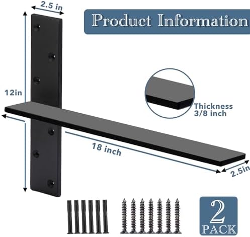 Free Hanging Countertop Support Bracket 18" Lx2.5 W 2 Pack Hidden Floating Wall Bracket 3/8" Thick Heavy Duty Shelf Brac