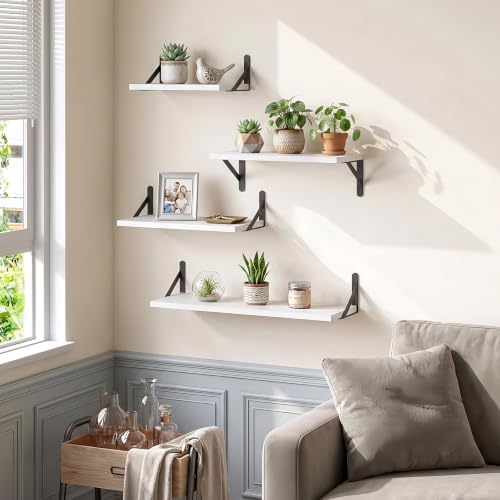 YGEOMER 4 Different Sizes Floating Shelves for Wall Decor, Rustic White
