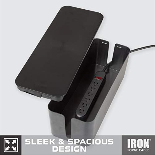 Iron Forge Cable Large Cable Management Box, Black, Includes Cable Sleeve