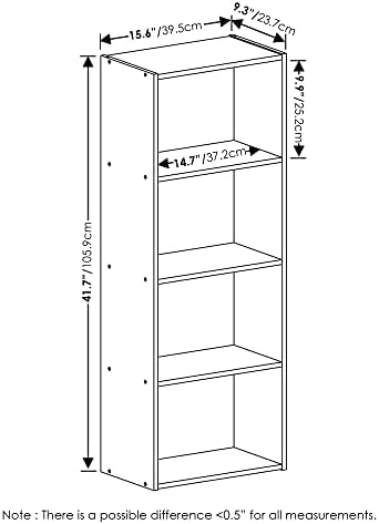 4-Tier Bookshelf, Cube Bookcase, Book Shelf, Cube Storage Organizer with Open Shelf, 9.3 x 15.6 x 41.7, for Home Office,