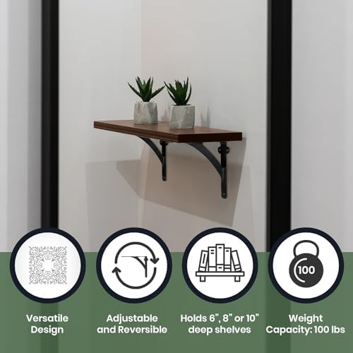 A29 Iron Wall Shelf Brackets, 7.38 x 9.88 in, Black Powder Coat, Set of 2