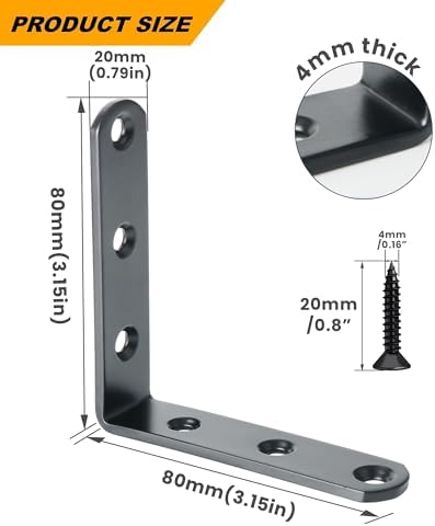 Alise 4Pcs Floating Shelf Brackets, Black Heavy Duty L Bracket for Shelves