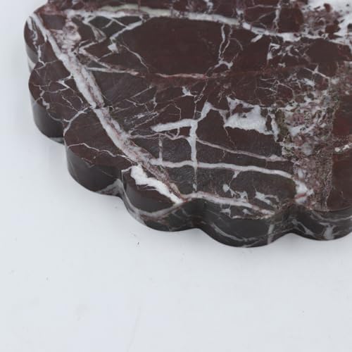 Round Marble Decorative Tray with Scalloped Edge, Luxury Natural Stone Bathroom Vanity Tray, Dresser Top Perfume Coffee 