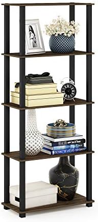Furinno TURN-S-TUBE Book Shelf, 5-Tier Toolless Storage Shelves with Square Tubes, Shelving Unit for Organization and St