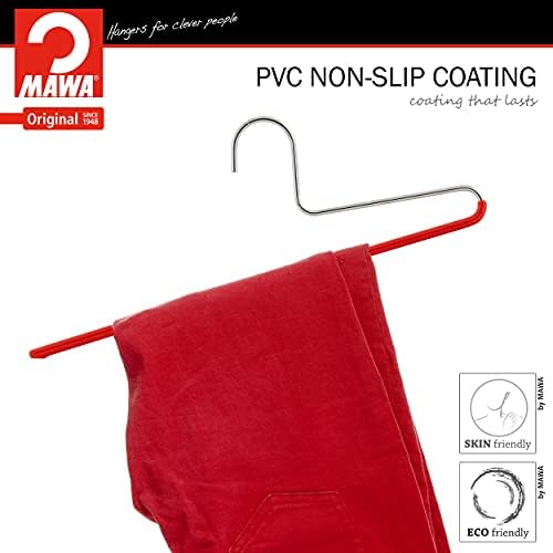 Mawa by Reston Lloyd Non-Slip Space Saving Clothes Hanger with Single Rod for Pants, Style KH/1, Set of 30, Red
