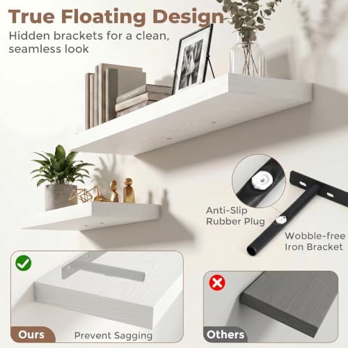 8 inch Deep Floating Shelves for Wall, 32" Wide, White Finish, 2-Pack