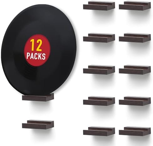 Vinyl Record Shelf Wall Mount,Small Record Holder,Dark Walnut,12Pcs
