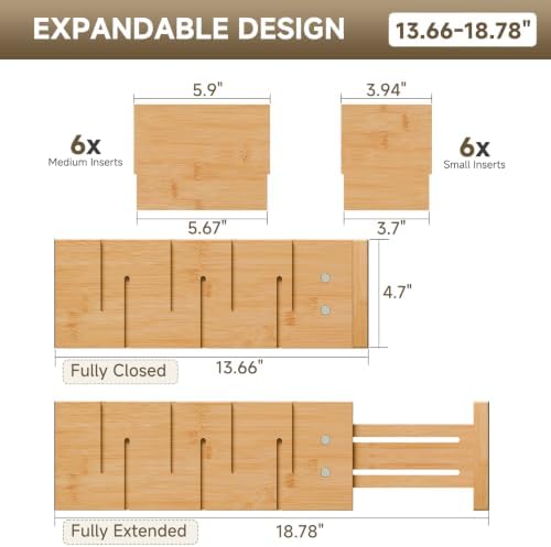 Deep Drawer Dividers For Clothes,Expandable Drawer Organizer (6, Short)
