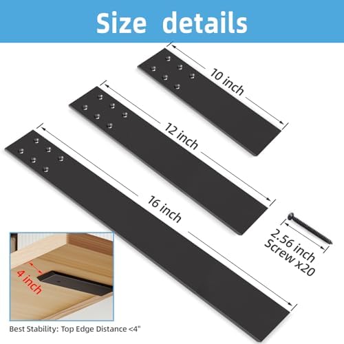 WEKIS 10 Inch Countertop Support Bracket, 3 Pack Solid Iron Heavy Duty Hidden Flat Floating Shelf Brackets, Top Mount Kn