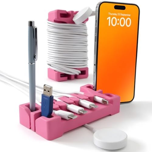 DeskBrick 2PK Silicone + Steel-Weighted Cord Holders for Desks. Weighted Cord Organizers & Cable Management for Desktops