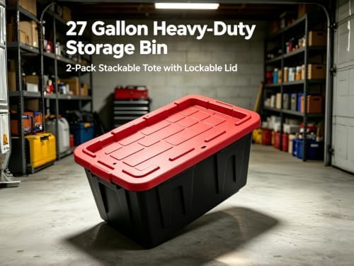 Storage Bins with Lids, 27 Gal 2-Pack Stackable Plastic Totes