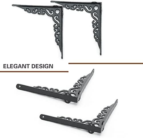 Sungmor Cast Iron Shelf Brackets - 90° Right Angle 2PC Black & 7.3 Inch