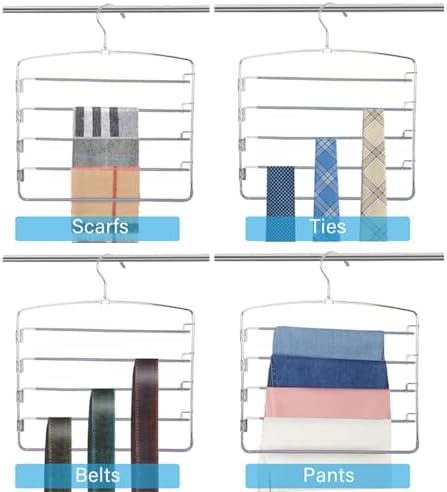 Pants Hangers 6 Pack 5 Layers Multi Functional Pants Rack Swing Arm Space Saver Hanger for Trousers Jeans Towels Scarf （Grey）