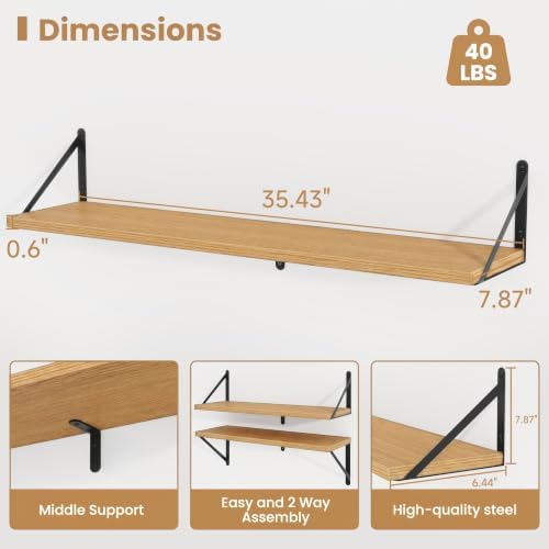 Heimlove Floating Book Shelves for Wall,35.43Inches Long Wall Mounted Bookshelves,Heavy Duty Bracket Shelves for Living 