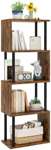IBUYKE 5-Tier Tall Bookshelf,S-Shaped Geometric Bookcase,Brown WBC015H