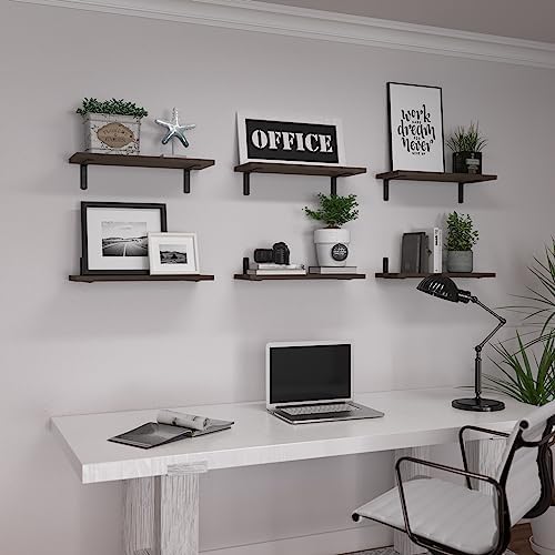 WOPITUES Floating Shelves Set of 6 for Wall Decor & Storage, Dark Brown