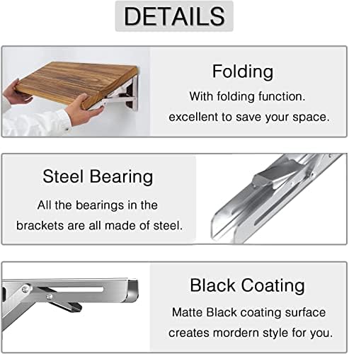 Folding Shelf Brackets Stainless Steel 16 inch 2 Pcs Max Load: 350 lb - Heavy Duty DIY Wall Mounted Collapsible Shelf Br