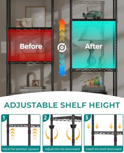 SINGAYE Bookshelf Shelves Bookcase Shelf 5 Tier Wire Shelving with Wheels