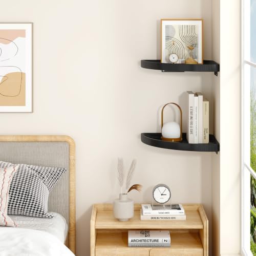 YMYNY Set of Corner Floating Shelves for Wall Mount 12" Black HFS001B-2