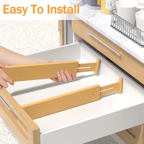 Bamboo Drawer Dividers Organizers, 2.56" High, 17"-21.8" Adjustable, 8 Pack