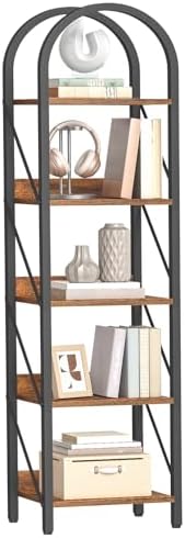 HOOBRO Bookshelf, 5-Tier Arched Bookshelf, Industrial Bookcase with Metal Frame, Tall Book Shelf Storage Organizer for L