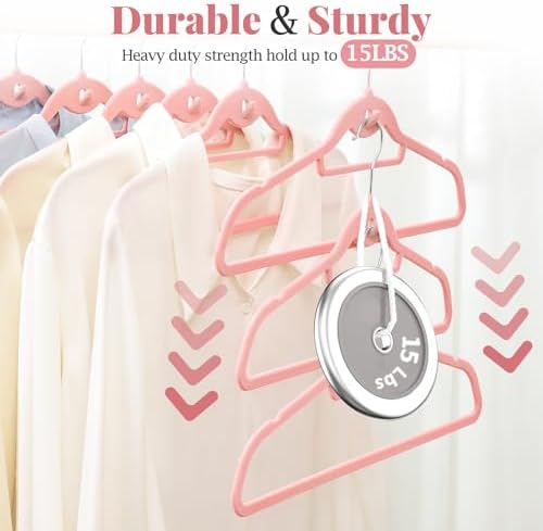 Velvet Felt Stackable Hangers 50 Pack, Thin & Space Saving, Pink