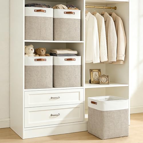 Bagnizer Large Fabric Storage Baskets | 50L Storage Bins, Decorative Linen Closet Baskets with Handles for Organizing, S