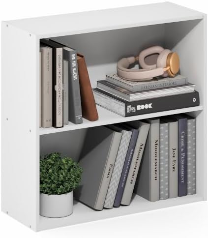Furinno PASIR 2-Tier Book Shelf, Open Shelves Bookshelf, White