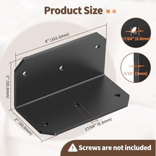 2x4 Inch 90 Degree Corner Bracket, 200 LBS, Black, 16 Pack