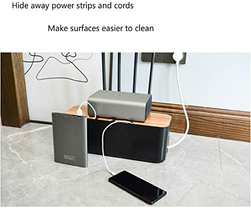 Cable Management Box with Bamboo Lid, Power Strip Organizer, Black 2PCS