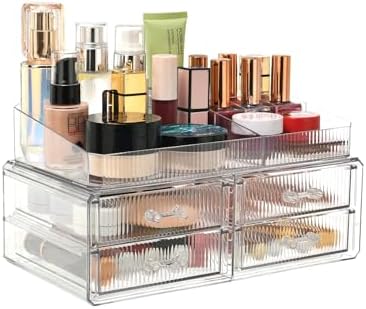ZHIAI stackable storage drawer, transparent cosmetics storage box, cosmetics and beauty products storage organizer, suit