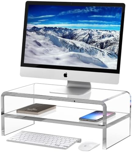 Egchi Acrylic Monitor Stand, 2 Tiers Clear Monitor Riser Computer Stand for Office, Home, Office, 5.12 Inches Hight PC D