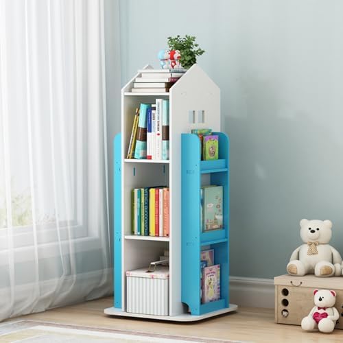 4-Tier Rotating Bookshelf,360° Display Book Shelf,Floor Standing Bookcase,Children's Bookshelves for Bedroom, Living Roo