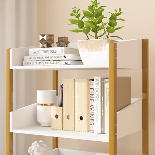 VECELO Bookshelf, Small Bookcase,3-Tier Storage Organizer,Wood Bookcase with Steel Frame,Shelving Unit for Living Room,C