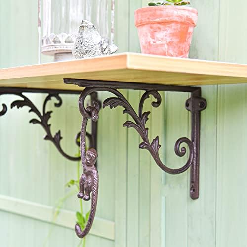 Sungmor Cast Iron Brackets for Shelves, 2PC Rustic Brown, 10.3 Inch Width, Heavy Duty Strong Iron Shelf Brackets, Vintag