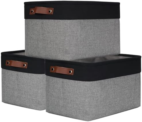 Bagnizer Storage Bins Large Fabric Storage Baskets for Shelves 3 Pack, Decorative Linen Closet Baskets with Handles for 