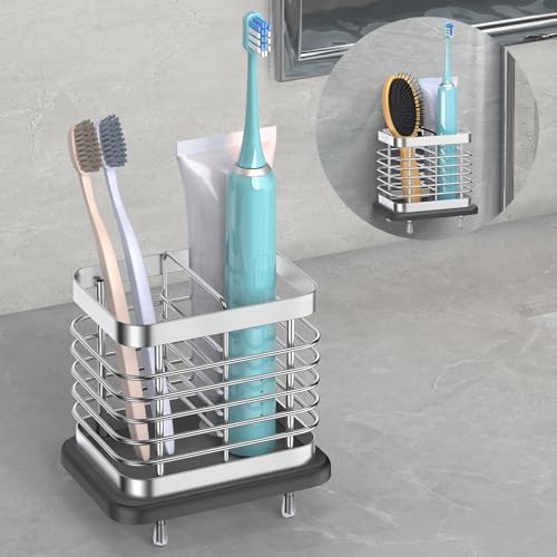 Toothbrush Holders for Bathroom, Adhesive Electric Toothbrush Holder with Fast Dry Tray Wall Mounted Toothbrush Holder S