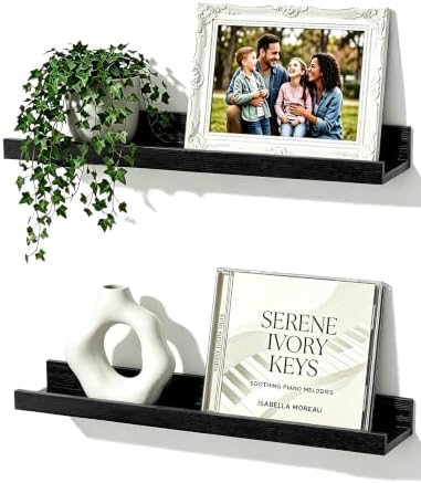 Black Picture Ledge Shelves, 16 Inch Floating Wall Shelf Set of 2