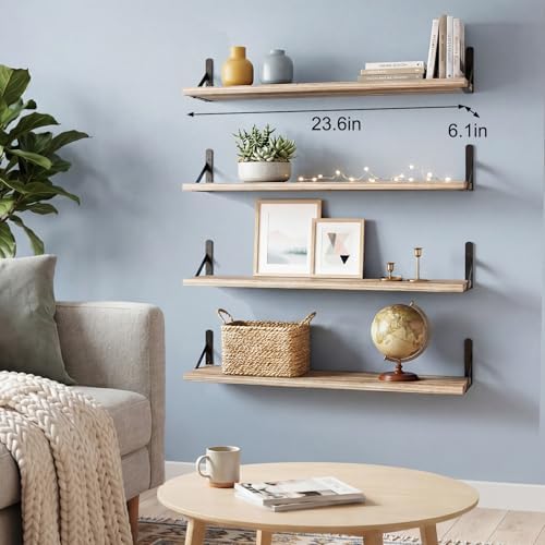 YGEOMER 23.6 in Floating Shelves for Wall, Light Carbonized Brown, Set of 4
