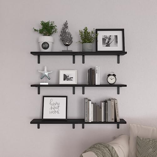 WOPITUES Floating Shelves Set of 6 for Wall Decor & Storage, Black