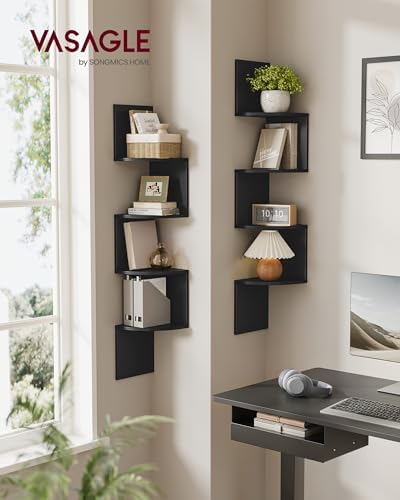 VASAGLE Set of 2 Corner Shelves Wall Mount, 4-Tier Floating Bookshelves