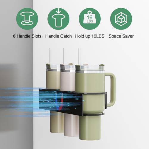 Magnetic Cup Holder for Fridge, Aufworld Tumbler Organizer Fits 20/30/40 oz Stanley Cups, Accessory Storage with Lid & S