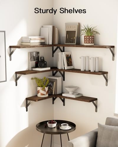Amada Solid Paulownia Wood Wall Shelves, Large Size, 6 Pcs, Brown