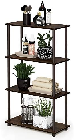 Furinno Turn-N-Tube Toolless Assembly Storage Shelves, 4-Tier Black Book Shelf, Open Storage Bookshelf, for Organization
