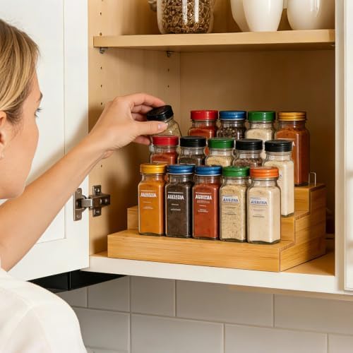 Spice Rack Organizer for Cabinet - 2PCS 11.8in Bamboo Spice Shelf