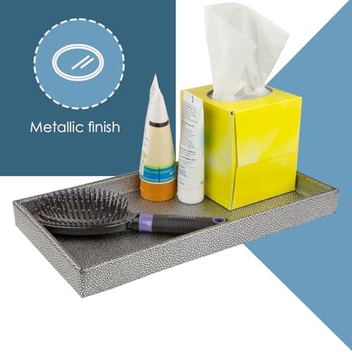 Home Basics Plastic Vanity Tray for Jewelry, Make up, Perfume, Cosmetics, Bathroom or Dresser Organizer, (Silver Texture
